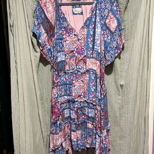 Floral Patchwork Dress in Blue and Pink
